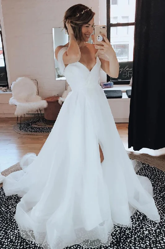 Strapless ball gown wedding dressLong A-line Off the Shoulder White Wedding Dress with Split Strapless ball gown wedding dressLong A-line Off the Shoulder White Wedding Dress with Split