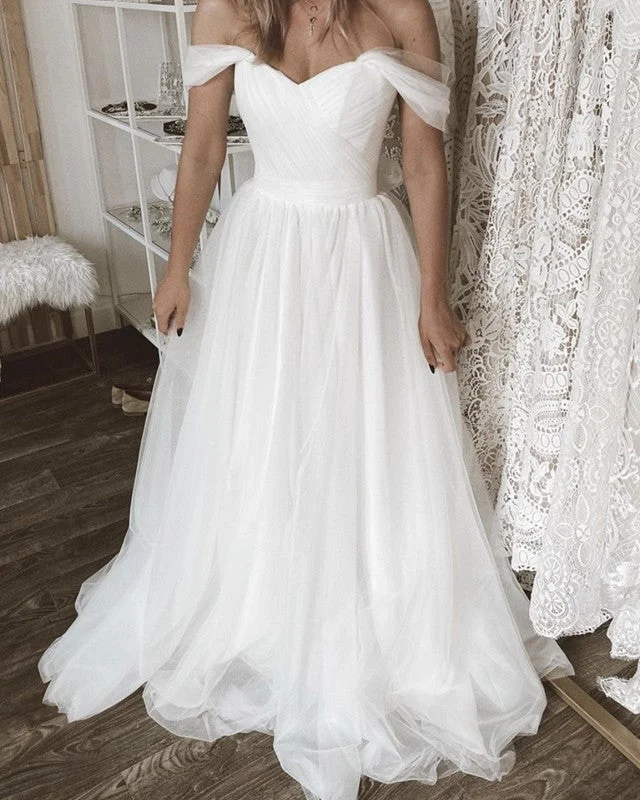 Alternative black wedding dress for a unique brideSimple Tulle Off The Shoulder Pleated Wedding Dresses Alternative black wedding dress for a unique brideSimple Tulle Off The Shoulder Pleated Wedding Dresses