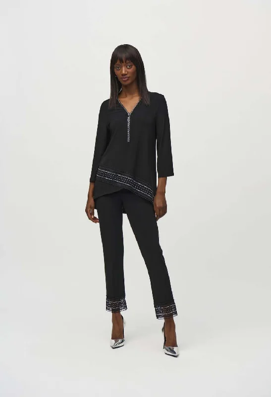 Floral print wide leg pants for women in a fresh and bright styleSlim Ankle-length Trousers With Jewels And Lace Trim Floral print wide leg pants for women in a fresh and bright styleSlim Ankle-length Trousers With Jewels And Lace Trim