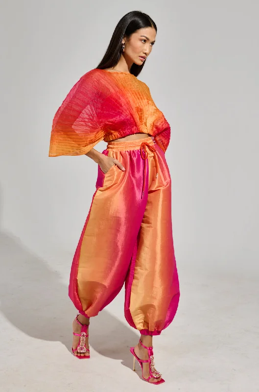 Embroidered denim wide leg pants for women in a unique and eye - catching styleSORBET PANT-ORANGE MULTI Embroidered denim wide leg pants for women in a unique and eye - catching styleSORBET PANT-ORANGE MULTI