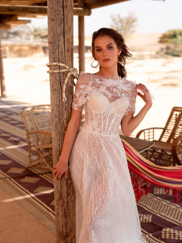 Natural - fabric - made wedding dressSpaghetti Strap Lace Wedding Dress with Bolero Natural - fabric - made wedding dressSpaghetti Strap Lace Wedding Dress with Bolero