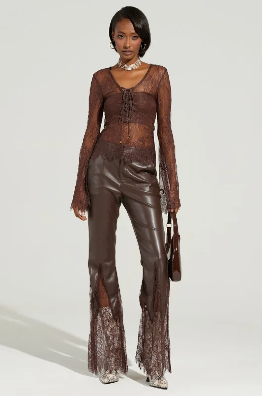 Elastic waist wide leg pants for plus size women in a comfortable and flattering styleSTARLIGHT FAUX LEATHER & LACE PANT