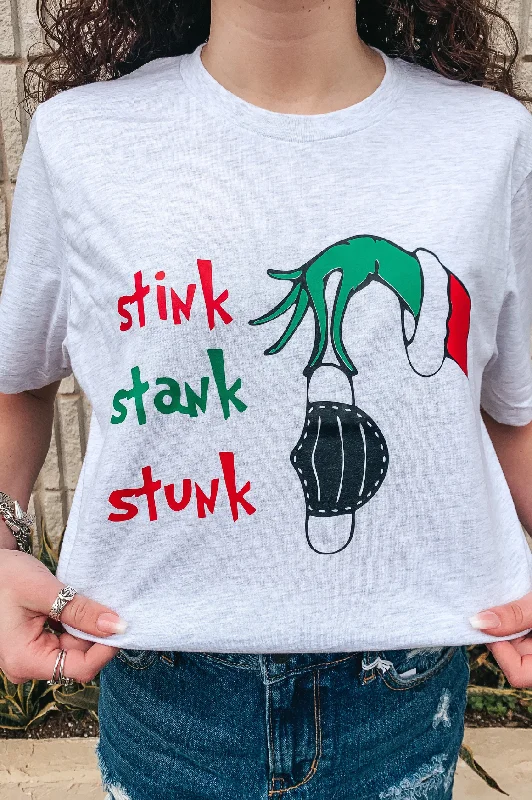 Fitted women's T - shirt with a ruched sideStink Stank Stunk Grinch Tee