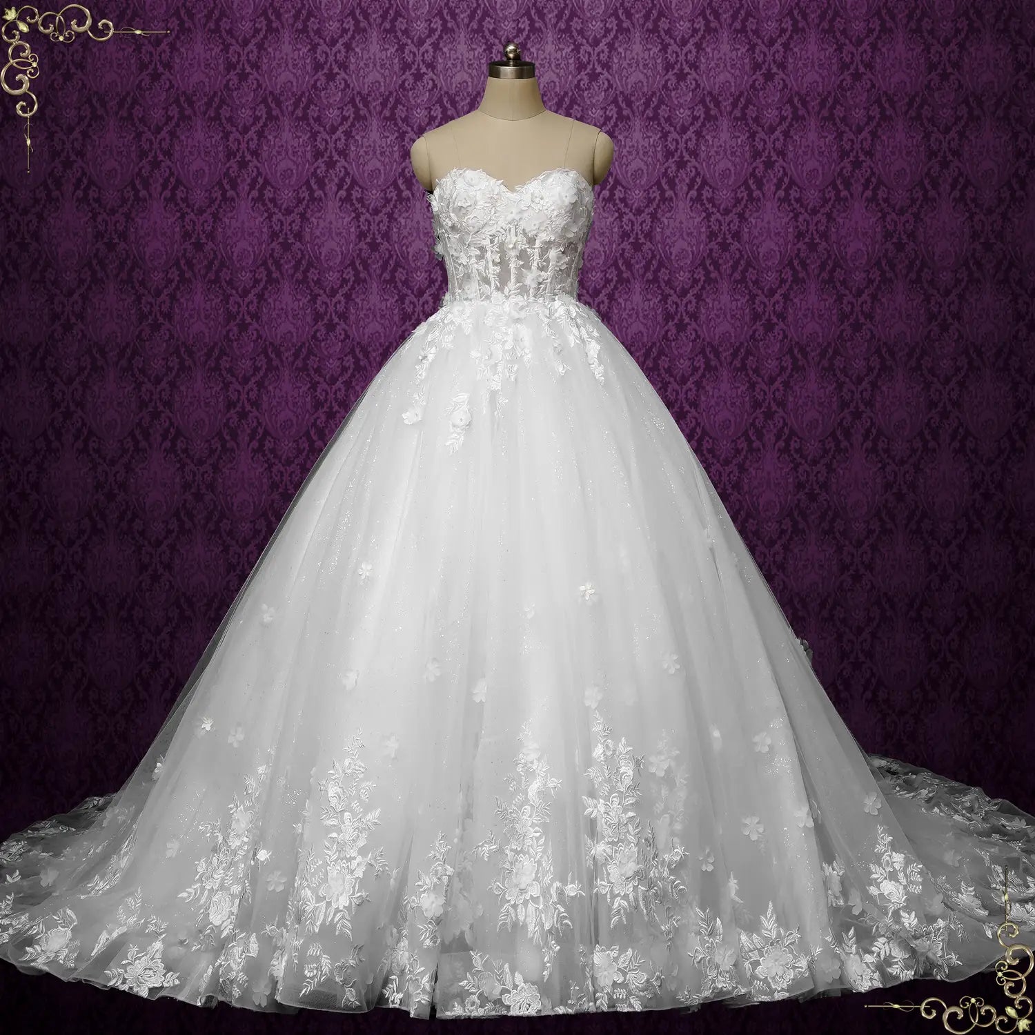 S - curve - flattering mermaid wedding dressStrapless Ball Gown Lace Wedding Dress with 3D Flowers ROYALE S - curve - flattering mermaid wedding dressStrapless Ball Gown Lace Wedding Dress with 3D Flowers ROYALE