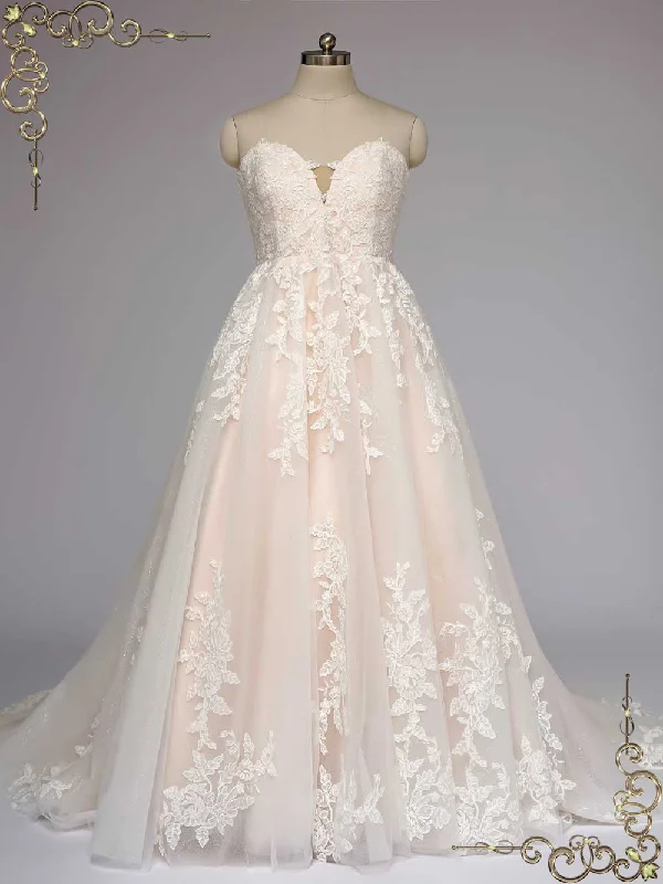 Church - suitable long - sleeved wedding dressStrapless Champagne Lace Wedding Dress ORION Church - suitable long - sleeved wedding dressStrapless Champagne Lace Wedding Dress ORION