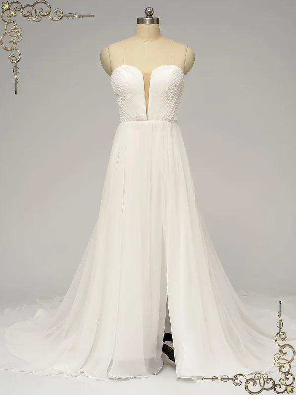Belted sheath wedding dress for a sleek lookStrapless Chiffon Wedding Dress with Side Slit ALLEGRA Belted sheath wedding dress for a sleek lookStrapless Chiffon Wedding Dress with Side Slit ALLEGRA