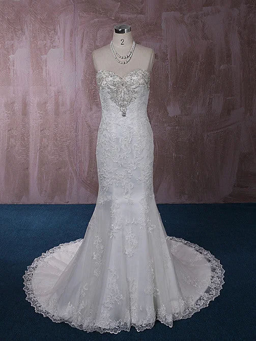 Chiffon - draped empire waist wedding dressStrapless Mermaid Lace Wedding Dress with Jeweled Neckline QT815005