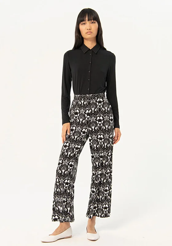 High waisted cargo wide leg pants for women in a practical and stylish styleSurkana Stretch Waist Printed Straight Leg Trousers, Black