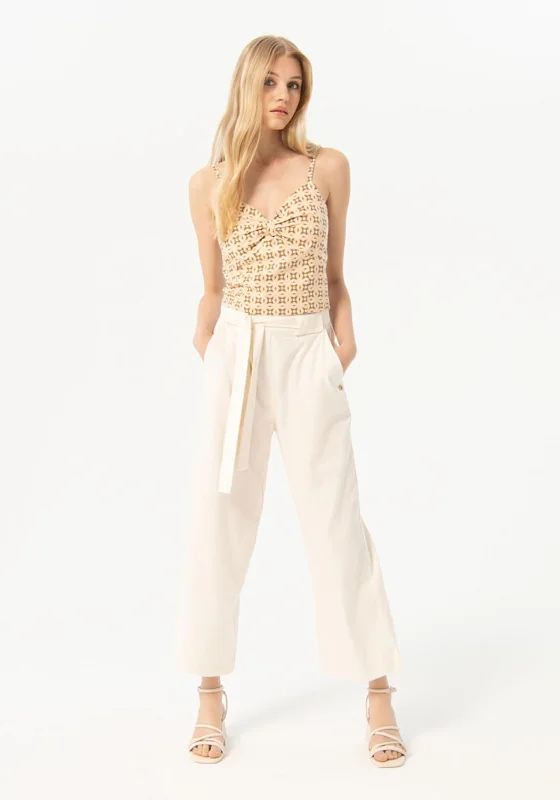 Houndstooth print wide leg pants for women in a sophisticated and statement - making styleSurkana Tie Waist Straight Leg Cropped Trousers, Light Beige Houndstooth print wide leg pants for women in a sophisticated and statement - making styleSurkana Tie Waist Straight Leg Cropped Trousers, Light Beige
