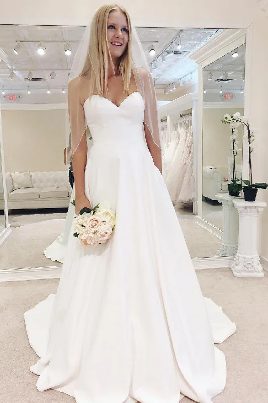 Wedding Dresses with Metallic Studs and Leather Trim and Sequined Belt for an Edgy and Rocker LookSimple Long Sweetheart A-line White Bridal Dress Wedding Dresses with Metallic Studs and Leather Trim and Sequined Belt for an Edgy and Rocker LookSimple Long Sweetheart A-line White Bridal Dress