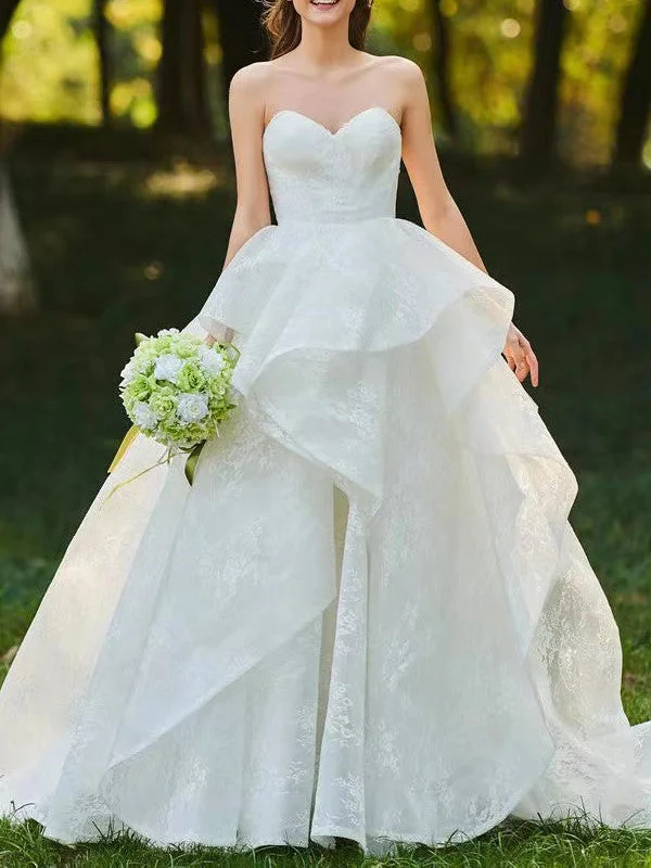 Wedding Dresses with Sequined Stripes and Sheer Back and Embroidered Birds and Belt for a Bold and Nature Inspired LookSweetheart Strapless Wedding Gowns, Popular Lace 2022 Wedding Dresses, A-line Puffy Bridal Gowns Wedding Dresses with Sequined Stripes and Sheer Back and Embroidered Birds and Belt for a Bold and Nature Inspired LookSweetheart Strapless Wedding Gowns, Popular Lace 2022 Wedding Dresses, A-line Puffy Bridal Gowns
