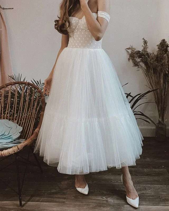 Navy - blue wedding dress for a sophisticated look1950s Tea Length Wedding Dress Corset Off Shoulder Navy - blue wedding dress for a sophisticated look1950s Tea Length Wedding Dress Corset Off Shoulder