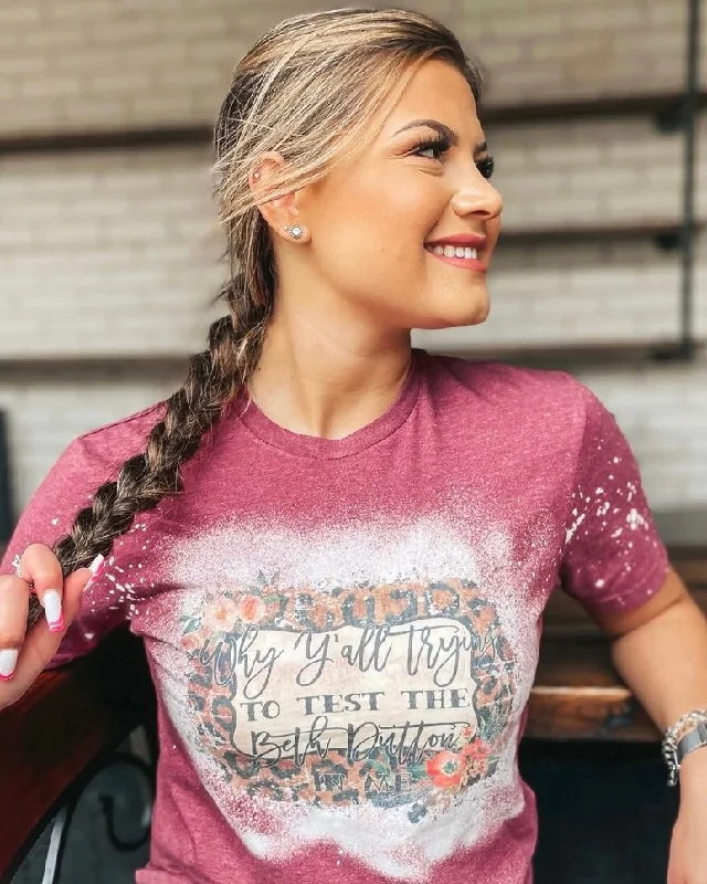 Printed women's T - shirt with a vintage - inspired floral patternTest The Beth Dutton Bleached Tee