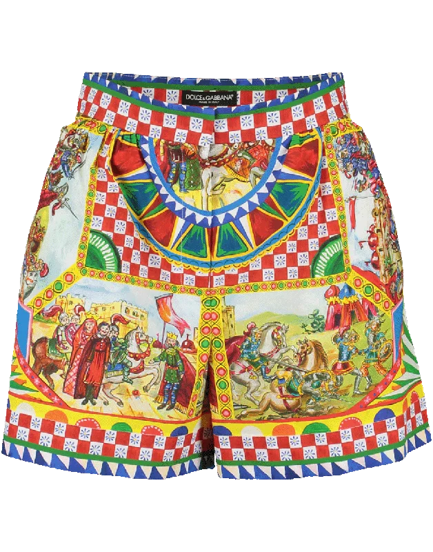 Velvet pants for women in a luxurious feelTextured Trim Print Poplin Shorts