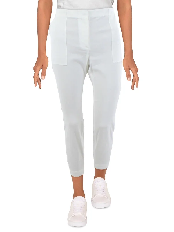 Cuffed flared pants for women in a retro - inspired styleTreeca Womens Linen Blend Cropped Straight Leg Pants