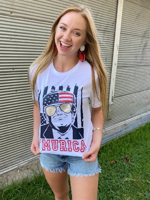 Women's off - the - shoulder T - shirt for a flirty lookTrump 'Murica Tee