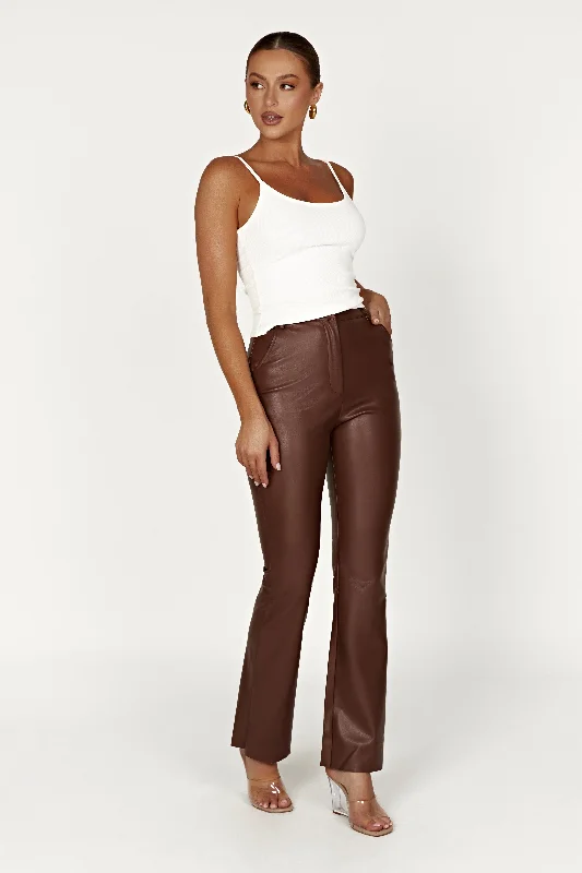 Cuffed pants for women in a stylish detailTyra Straight Leg Faux Leather Pants - Chocolate