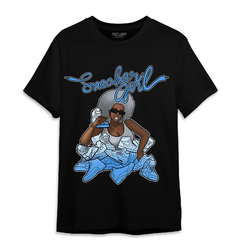 Women's oversized graphic T - shirt with a trendy sloganNastyJamz University Blue 5s T Shirt Match Sneaker Girl