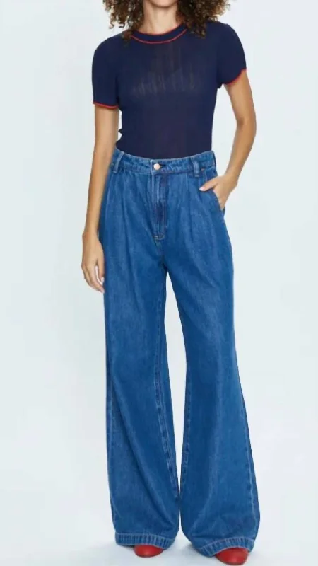 Wide leg cotton pants for women in summer comfortVictoria High Rise Denim Trouser In Midnight Sun