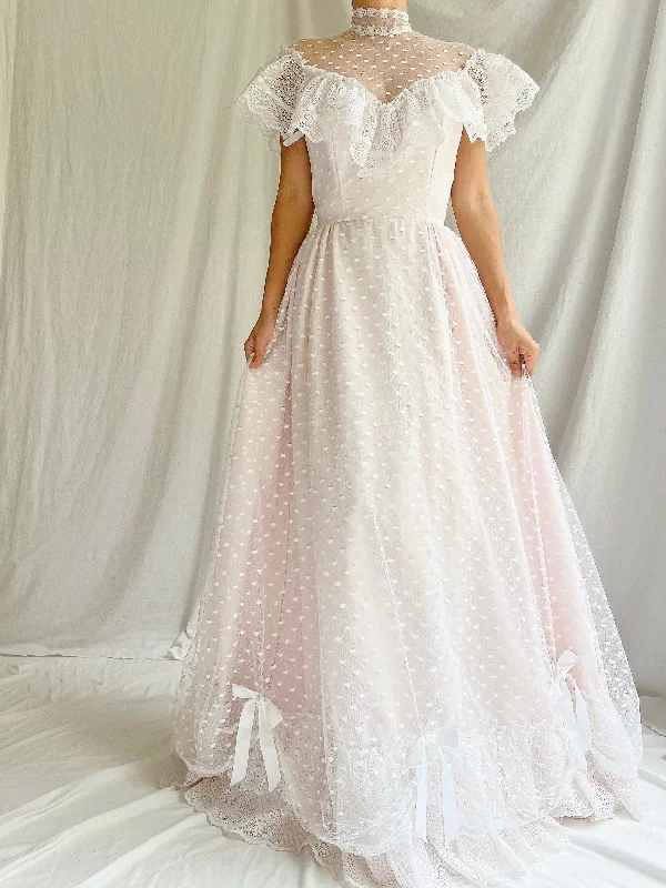 Short - and - sweet tea - length wedding dressVintage Illusion High Neck Swiss Dot Net Dress - XS Short - and - sweet tea - length wedding dressVintage Illusion High Neck Swiss Dot Net Dress - XS