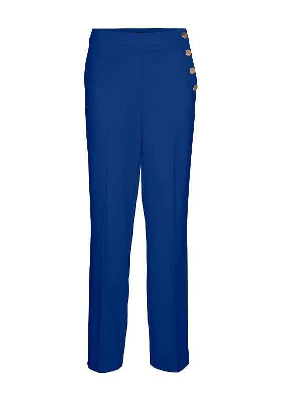 Houndstooth print wide leg pants for women in a sophisticated and statement - making styleVero Moda Gabriella Button Detail Trousers, Mazarine Blue
