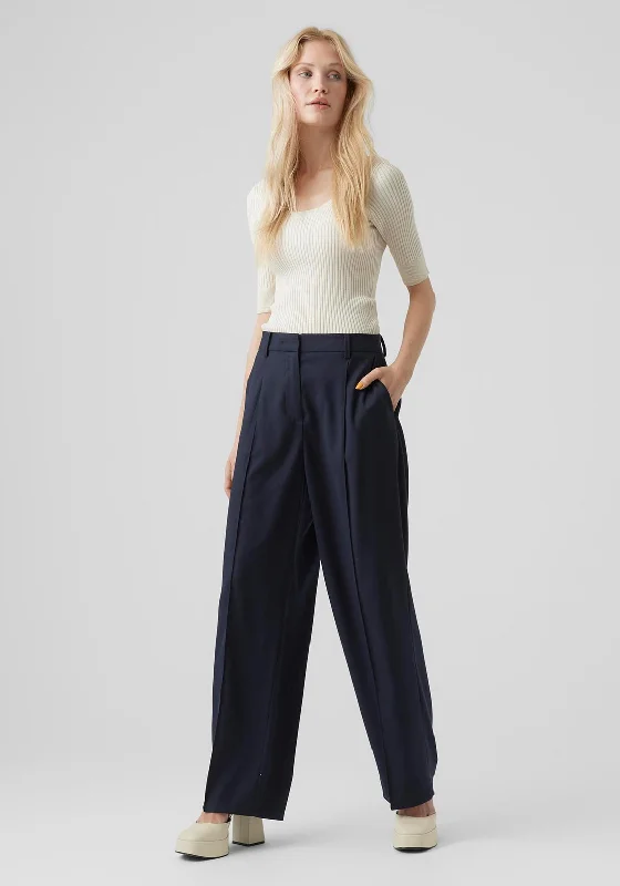 Distressed wide leg denim pants for women in a trendy and edgy styleVero Moda Miralea Straight Leg Trousers, Black
