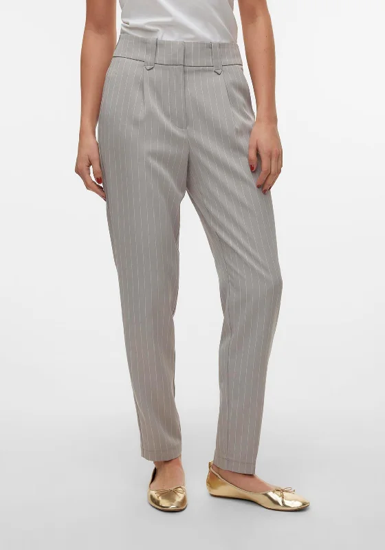 High waisted cargo pants with drawstring for women in a practical and adjustable styleVero Moda Wendy Pinstripe Tapered Trousers, Mourning Dove
