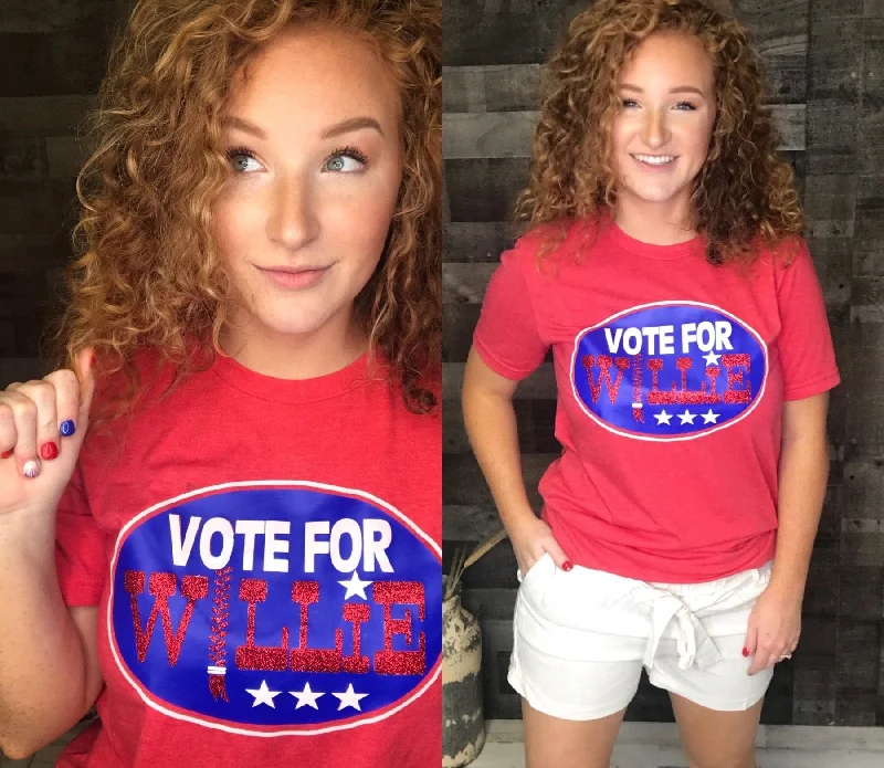 Color - blocked women's T - shirt for a bold statementVote For Willie Tee