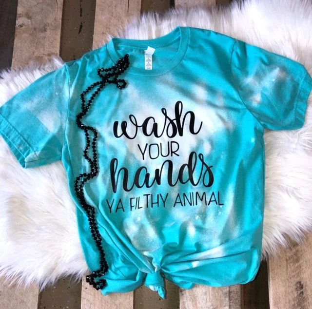 Open - work women's T - shirt with a scalloped hemWash Your Hands Ya Filthy Animal Tee