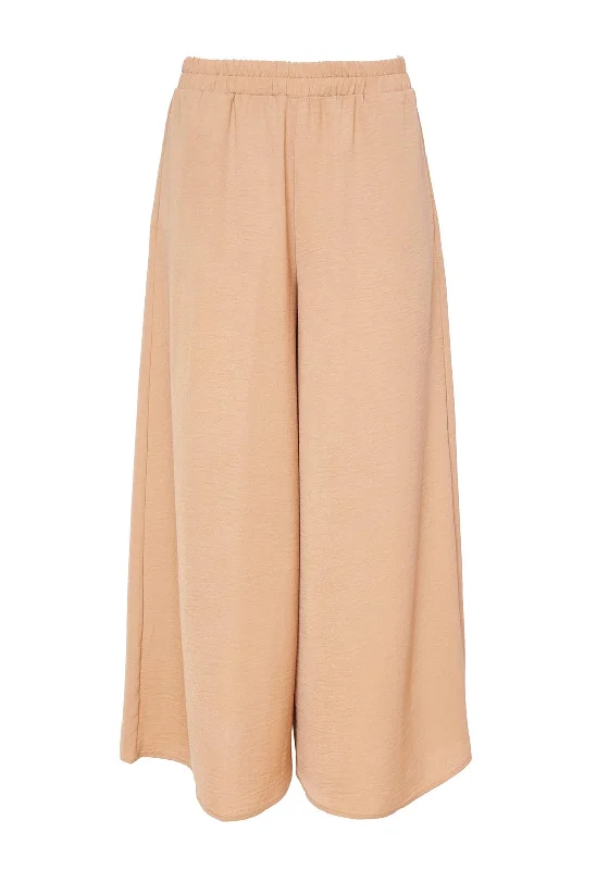 Ankle length wide leg pants for women in a versatile and stylish styleNaya Elastic Waist Wide Leg Trouser, Tan