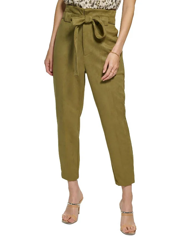 Leather look pants for women in a budget - friendly optionWomens Faux Suede High Rise Paperbag Pants