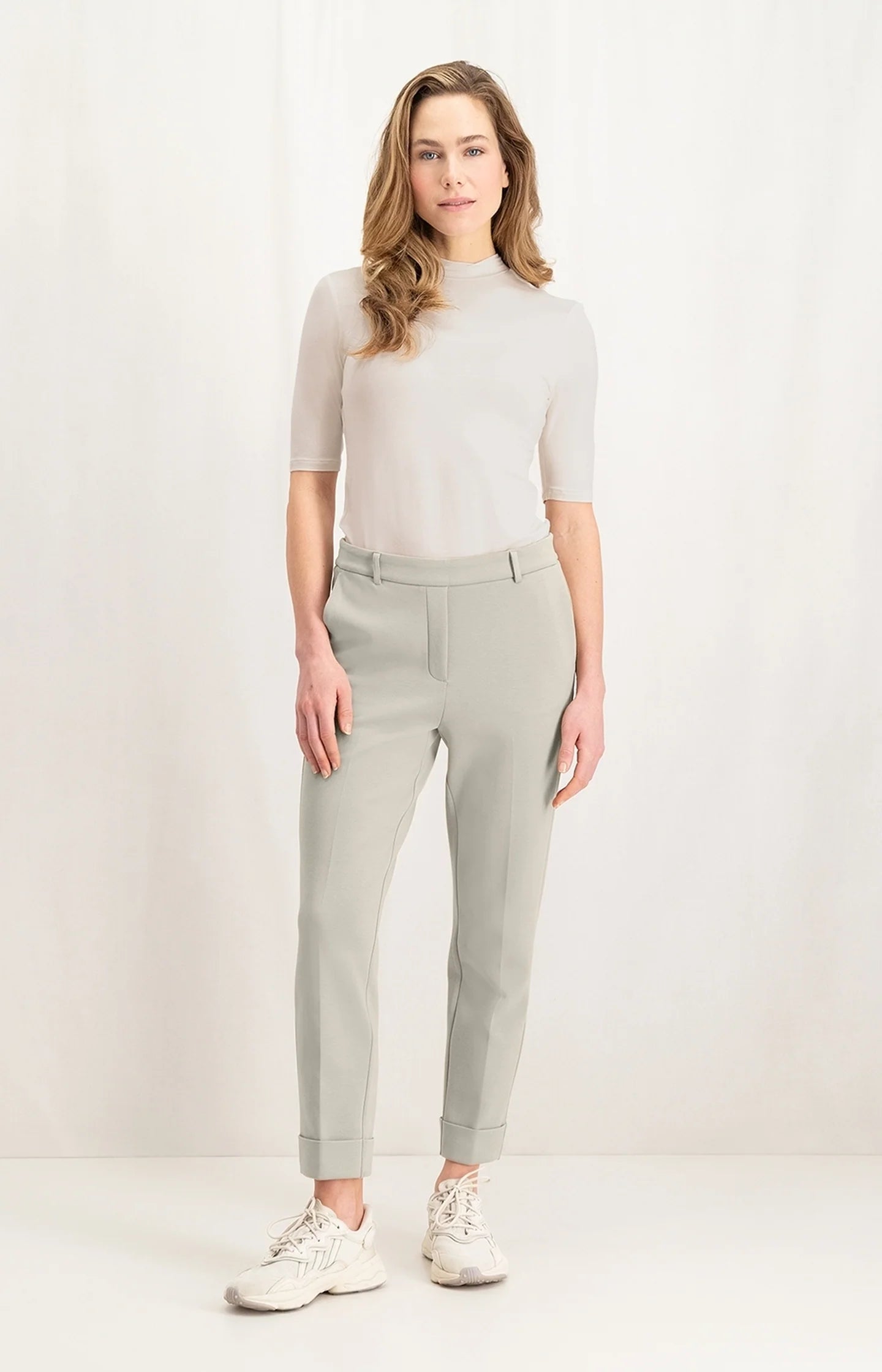 High waisted skinny jeans for women in a figure - hugging styleYAYA Elastic Waist Straight Leg Scuba Trousers, Silver Lining Beige