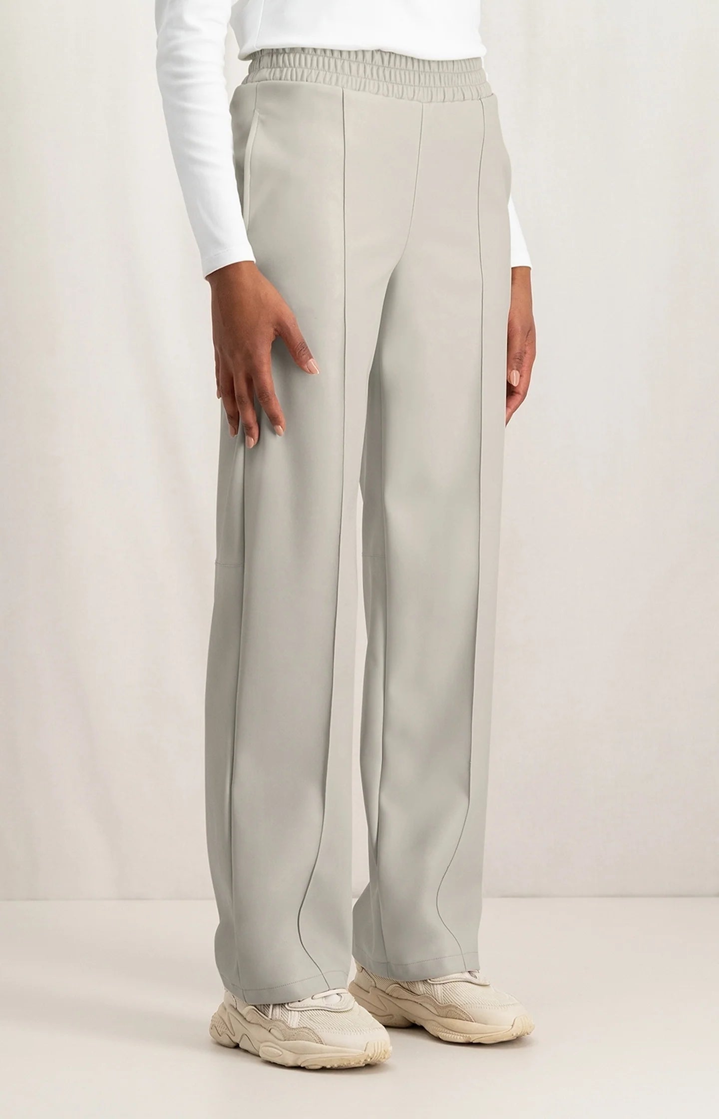 Recycled nylon pants for women in an eco - friendly sporty optionYAYA Faux Leather Wide Leg Trousers, Silver Lining Beige