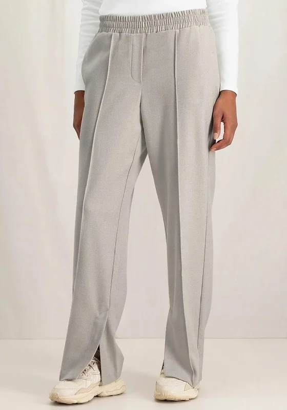 Sequined palazzo pants for women in a glamorous and party - ready styleYAYA Soft Woven Slit Cuffs Wide Leg Trouser, Beige Melange