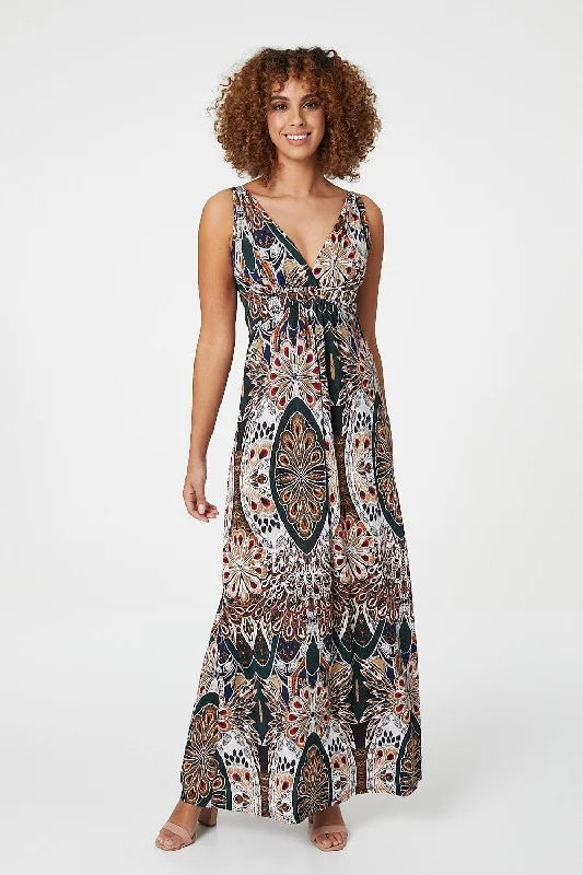 "Bodycon dresses for women to show off curves"Peacock Print Sleeveless Maxi Dress