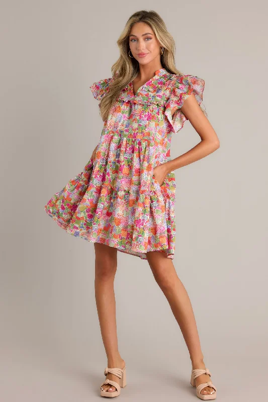 Clearance Sale: Women's Dresses Moments Of Joy 100% Cotton Pink Floral Mini Dress