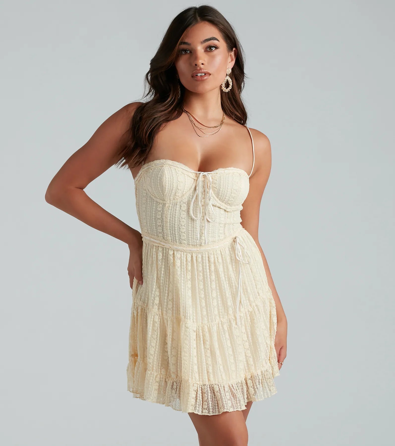 "Petite women's dresses with flattering fits"Something Special Lace Satin Tie Skater Dress