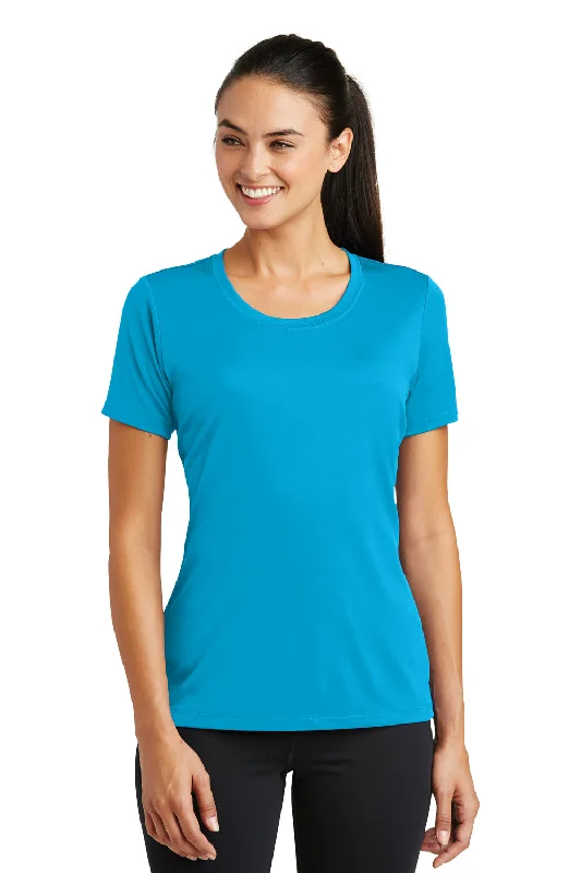 Women's T - shirt with a beaded - embroidery detailSport-Tek Womens Tough Moisture Wicking Short Sleeve Crewneck T-Shirt - Atomic Blue - Closeout