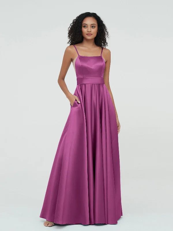 Lace Trimmed Cotton Dresses for Ladies' Feminine AppealA-line Spaghetti Straps Max Satin Dresses-Orchid Lace Trimmed Cotton Dresses for Ladies' Feminine AppealA-line Spaghetti Straps Max Satin Dresses-Orchid