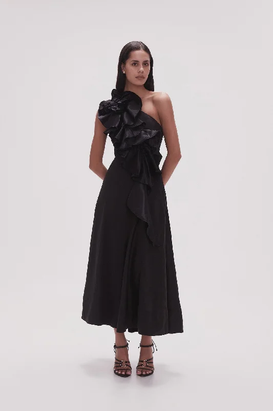 Dresses with Lace Insertions on the Skirt and Beaded Waistband for Ladies' Feminine and Glamorous LookAdelia Ruffle Midi Dress Dresses with Lace Insertions on the Skirt and Beaded Waistband for Ladies' Feminine and Glamorous LookAdelia Ruffle Midi Dress