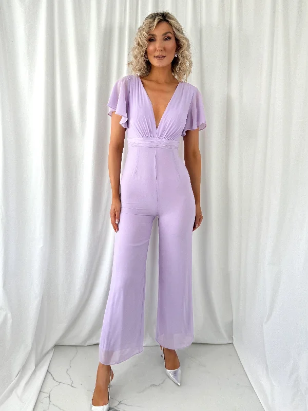 Dresses with Asymmetric Hem for Ladies' Unique StyleAlina Jumpsuit with Short Sleeves - Lavender Dresses with Asymmetric Hem for Ladies' Unique StyleAlina Jumpsuit with Short Sleeves - Lavender