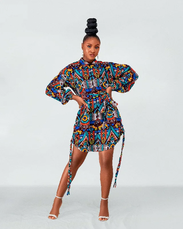 Comfortable Linen Shift Dresses for Ladies' Daily WearAmani Ankara Short Shirt Dress | African Blue Multicolored Tribal Print Comfortable Linen Shift Dresses for Ladies' Daily WearAmani Ankara Short Shirt Dress | African Blue Multicolored Tribal Print