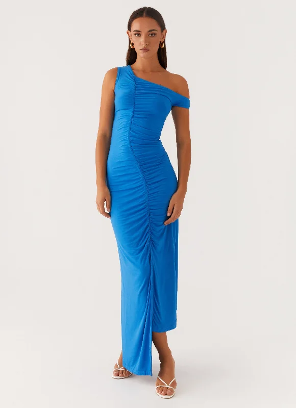 Dresses with Lace and Chiffon Blend for Ladies' Soft and Feminine LookAnaya Ruched Asymmetrical Maxi Dress - Azure