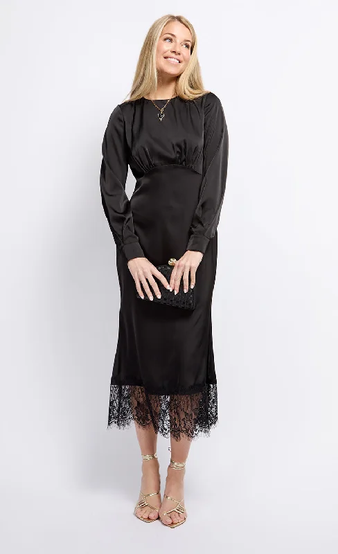 Sleeveless Georgette Dresses for Ladies with Printed PatternsBlack Satin and Lace Midaxi Dress by Vogue Williams Sleeveless Georgette Dresses for Ladies with Printed PatternsBlack Satin and Lace Midaxi Dress by Vogue Williams