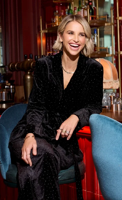 Dresses with Embroidered Stars and Sequined Dots and Sheer Sleeve for Ladies' Celestial and Elegant LookBlack Velvet and Silver Diamanté Blazer by Vogue Williams Dresses with Embroidered Stars and Sequined Dots and Sheer Sleeve for Ladies' Celestial and Elegant LookBlack Velvet and Silver Diamanté Blazer by Vogue Williams