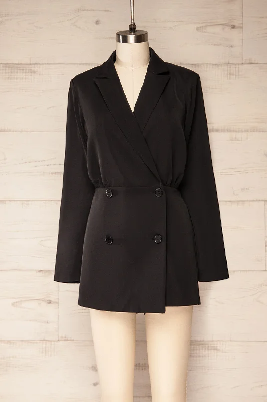Dresses with Ruffled Sleeves and High Neck for Ladies' Dramatic and Elegant LookBobigny | Black Blazer Romper Dresses with Ruffled Sleeves and High Neck for Ladies' Dramatic and Elegant LookBobigny | Black Blazer Romper