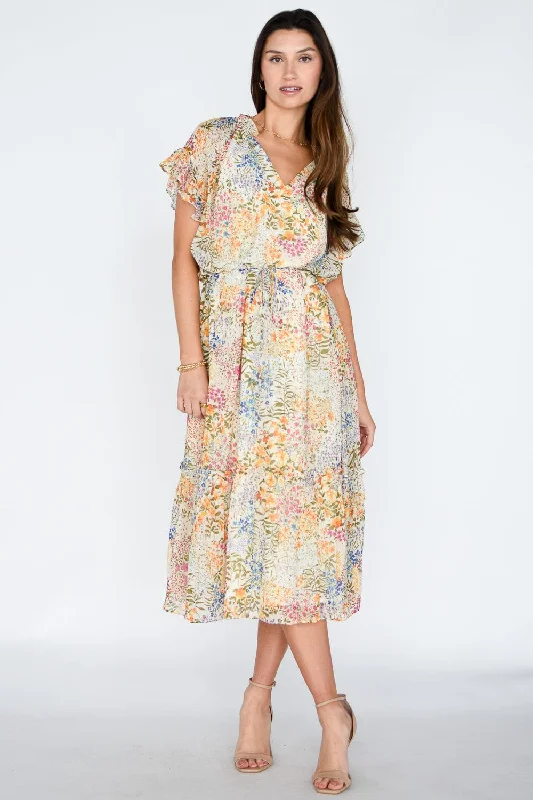 Vintage Inspired Tea Length Dresses for Ladies with Ruffled CollarCamellia Tiered Dress