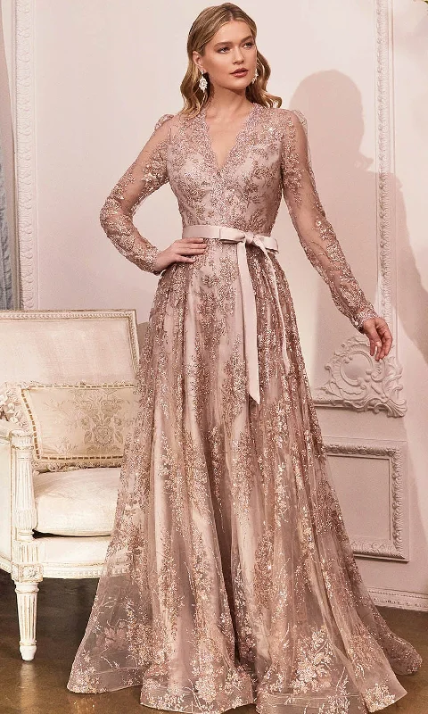 "Midi dresses for women with unique patterns"Cinderella Divine CD233 - Long Sleeve V-neck Gown "Midi dresses for women with unique patterns"Cinderella Divine CD233 - Long Sleeve V-neck Gown
