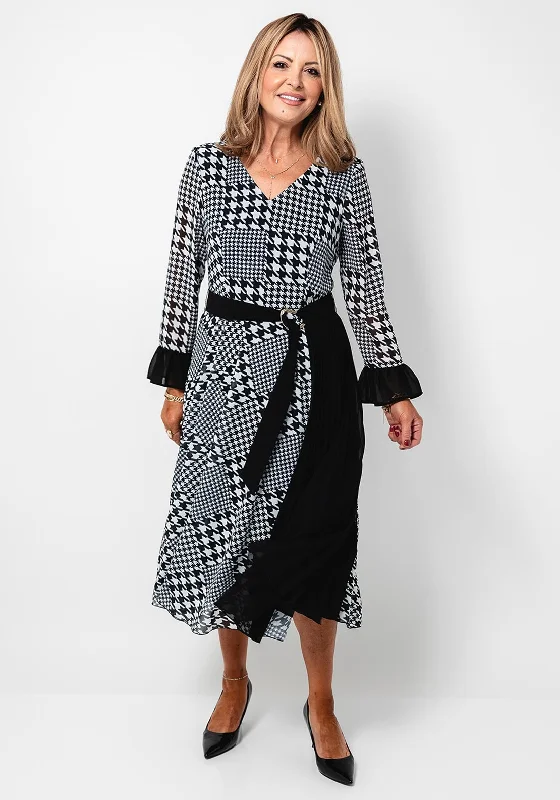 Long Sleeve Knit Dresses for Ladies' Winter ComfortCoco Dolls Jill Houndtooth V Neck Midi Dress, Black Long Sleeve Knit Dresses for Ladies' Winter ComfortCoco Dolls Jill Houndtooth V Neck Midi Dress, Black