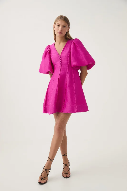Dresses with Metallic Sequined Bodice and Chiffon Skirt for Ladies' Glamorous and Flirty LookDusk Puff Sleeve Mini Dress